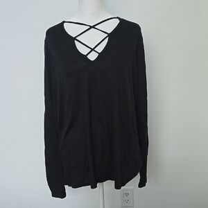 Boston Proper Black Long Sleeve Crisscross Top